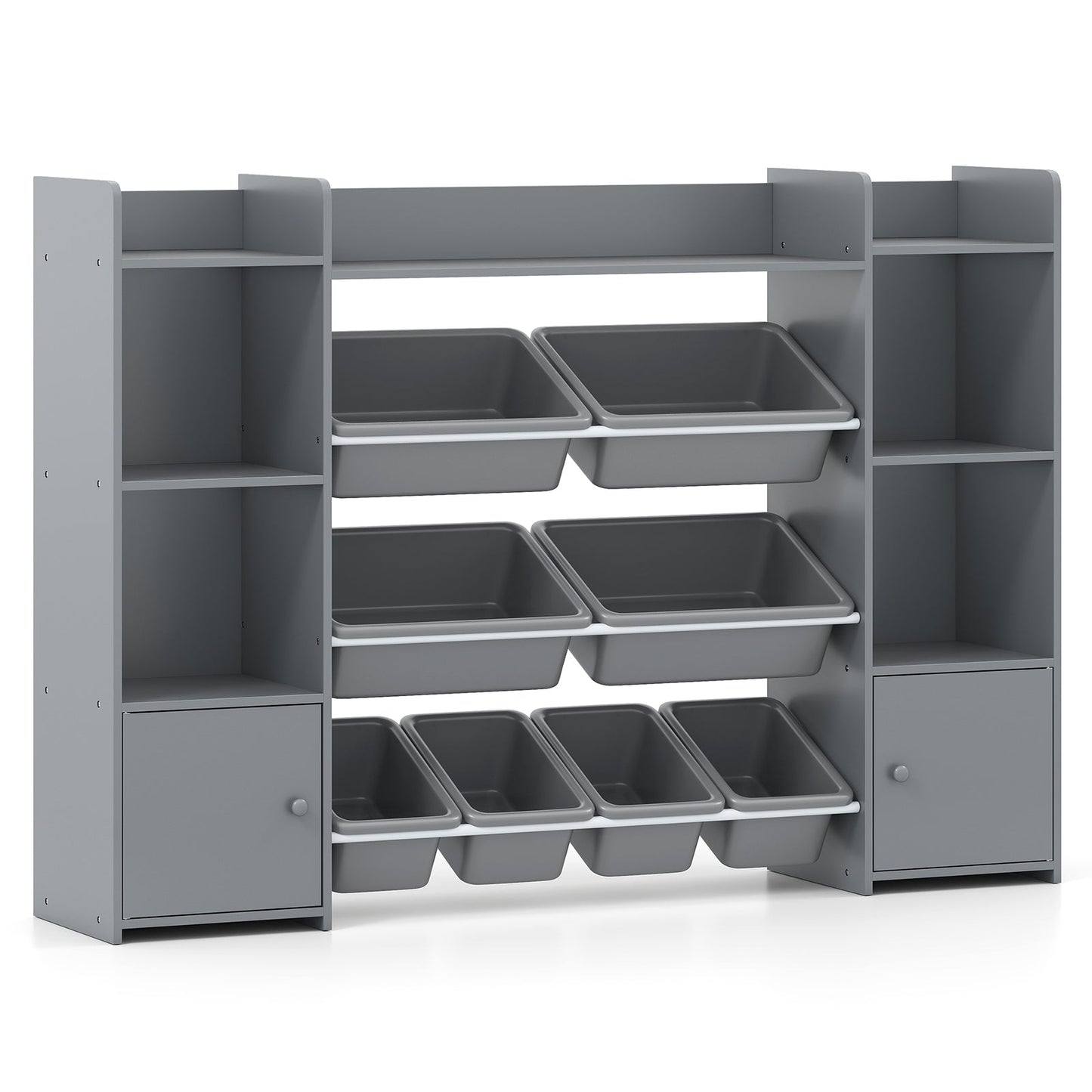 56 inch Large Toy Storage Organizer with 8 Removable Bins and Bookshelf