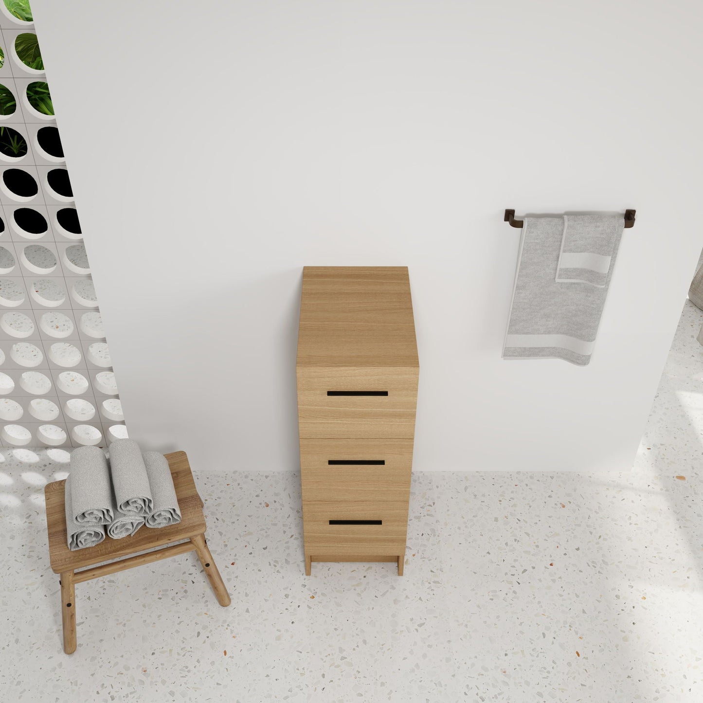 Slim Freestanding Bathroom Storage Cabinet, 3 Drawers - Light Oak