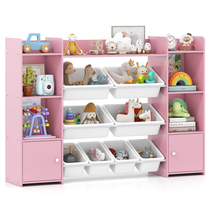 56 inch Large Toy Storage Organizer with 8 Removable Bins and Bookshelf