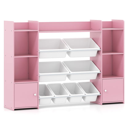 56 inch Large Toy Storage Organizer with 8 Removable Bins and Bookshelf