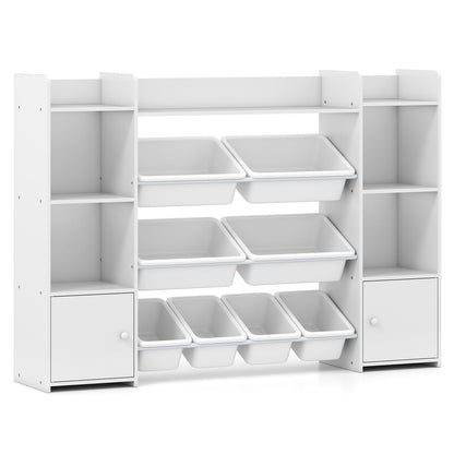 56 inch Large Toy Storage Organizer with 8 Removable Bins and Bookshelf