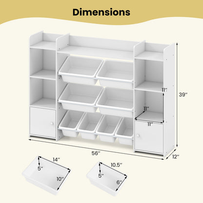 56 inch Large Toy Storage Organizer with 8 Removable Bins and Bookshelf