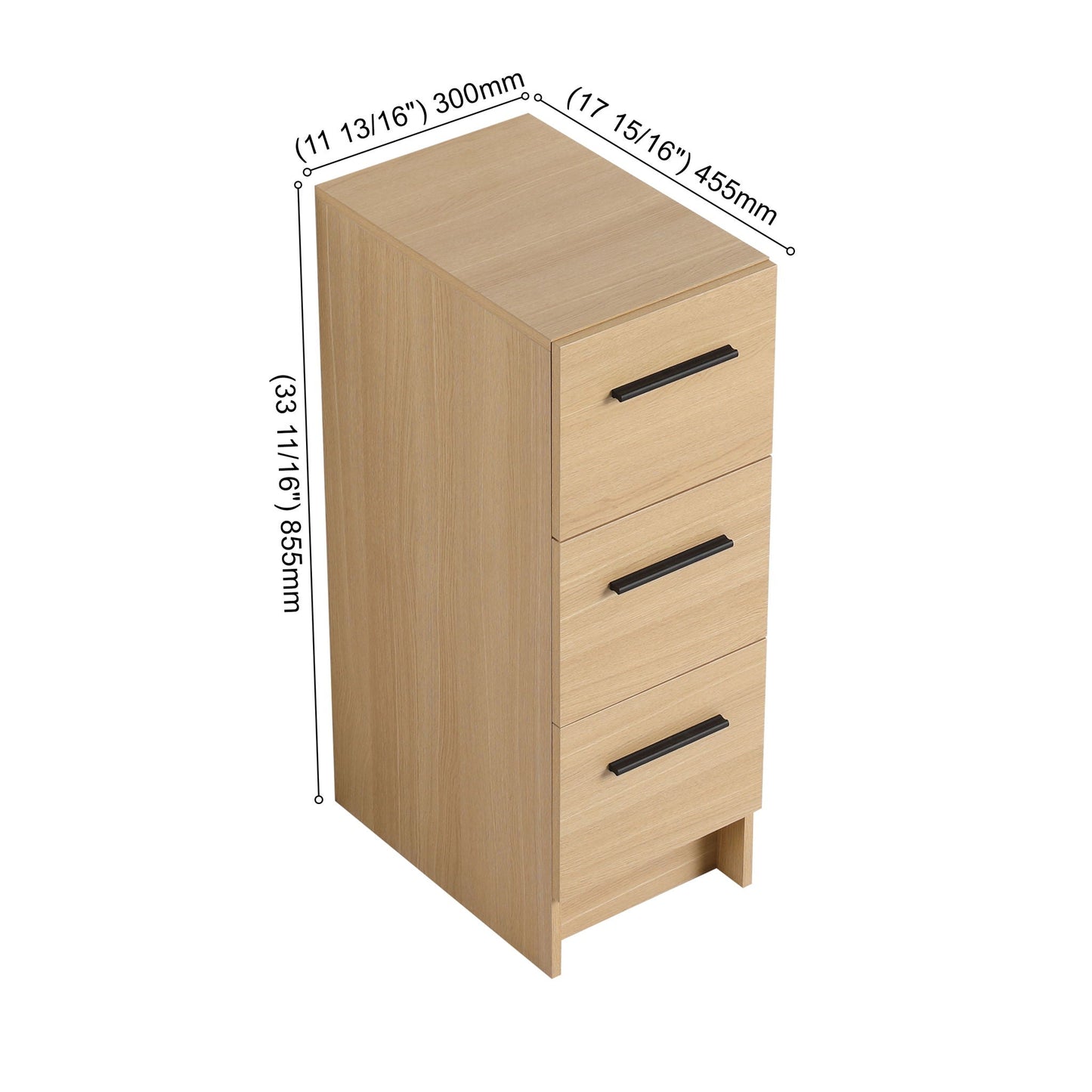 Slim Freestanding Bathroom Storage Cabinet, 3 Drawers - Light Oak