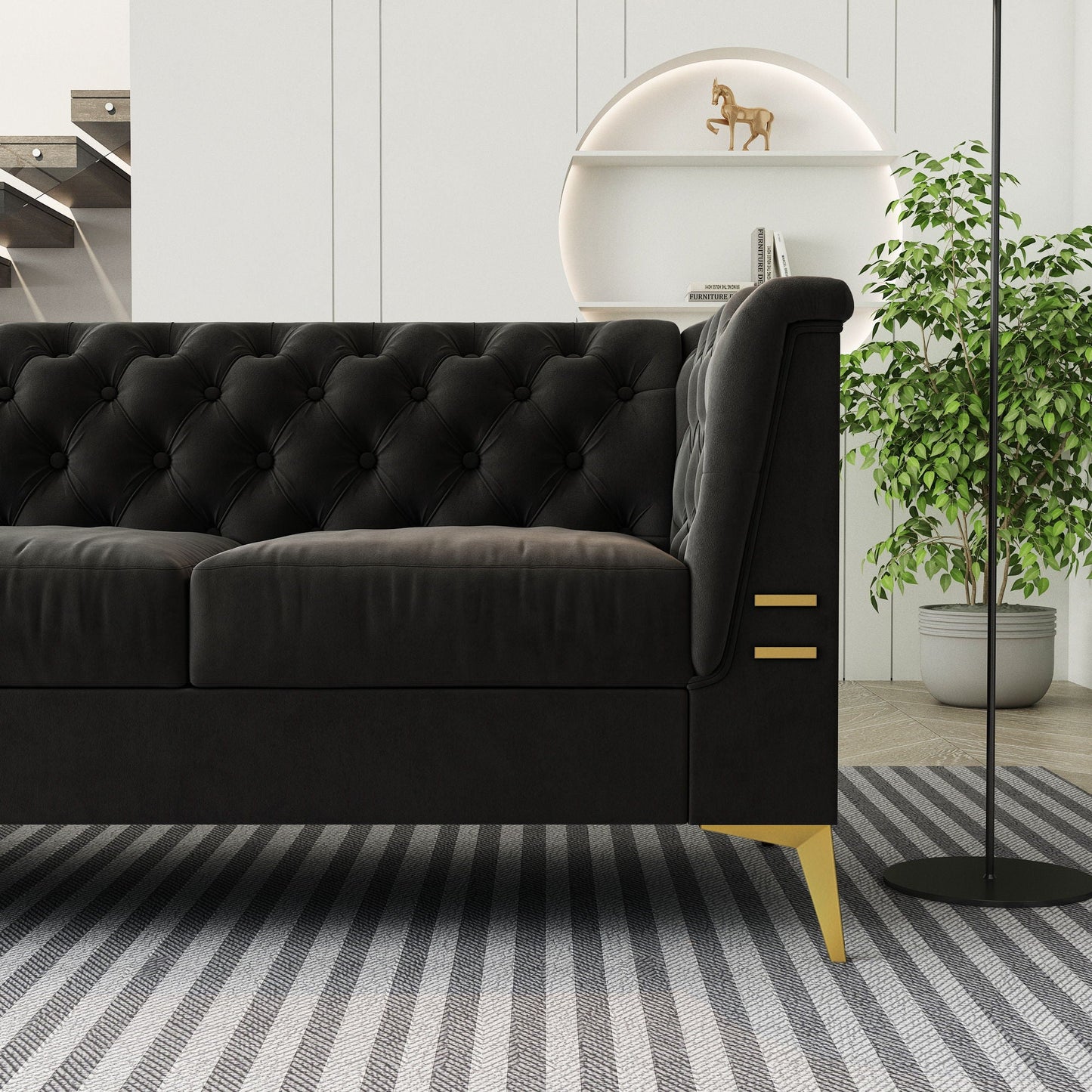 Luxurious Sofa With Legs, Modern Chesterfield Design, Tufted Upholstery, 3 Seat Couch For Living Room And Office