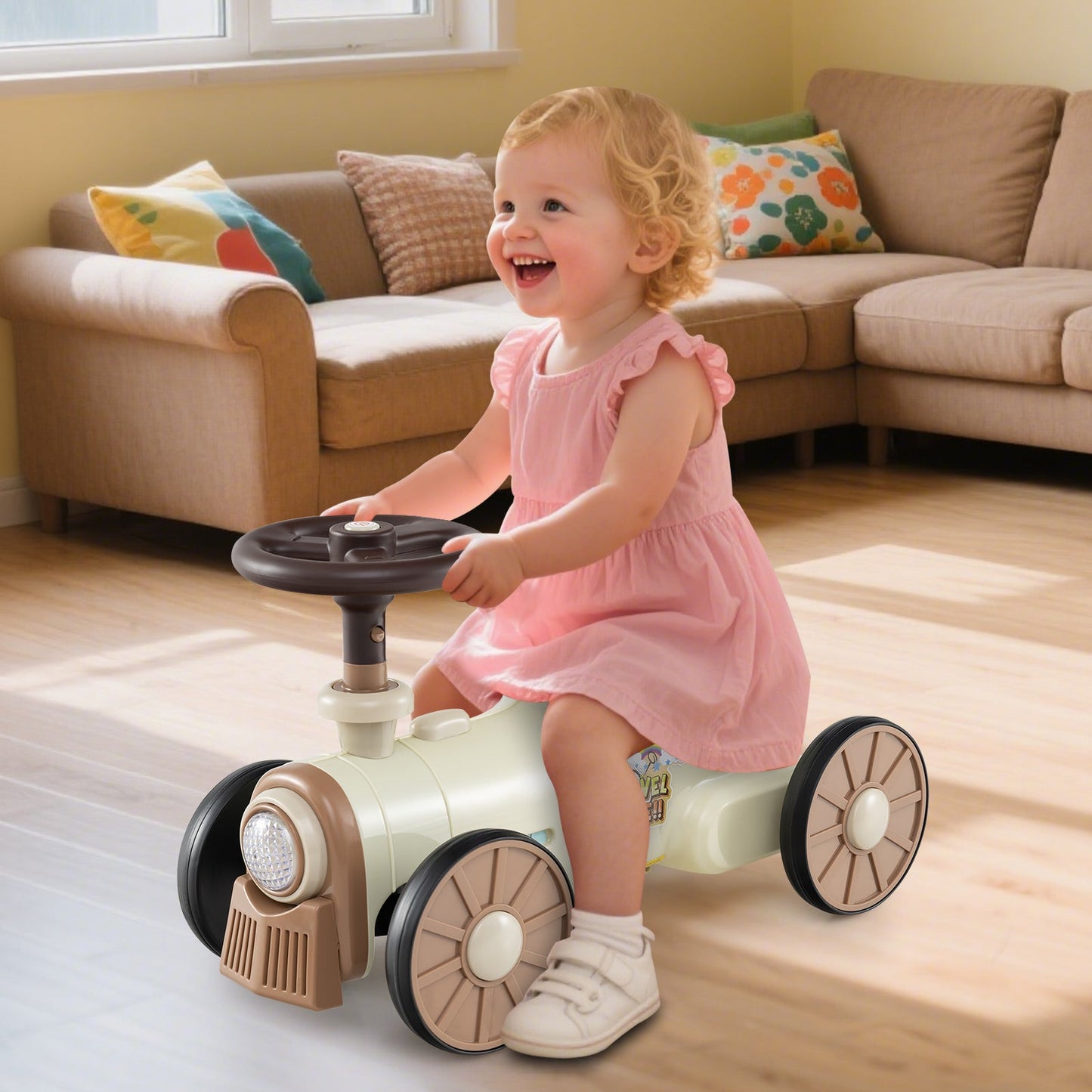 Ride on Toy with Steering Wheel and Train Whistle Sound Button