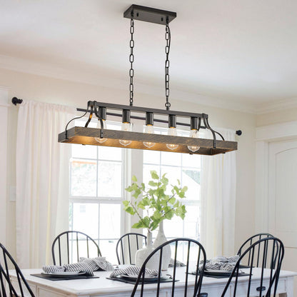 34" Black & Gold Vintage Chandelier | 5-Light Antique Pendant with Adjustable Chain for Dining Room, Kitchen & Living Room