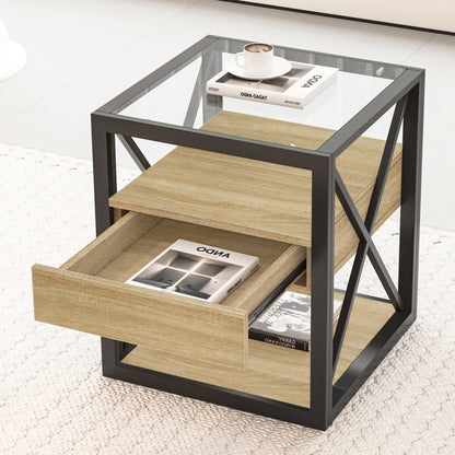 Set of 2 Modern End Table with Drawer - Nightstand for Bedroom & Living Room