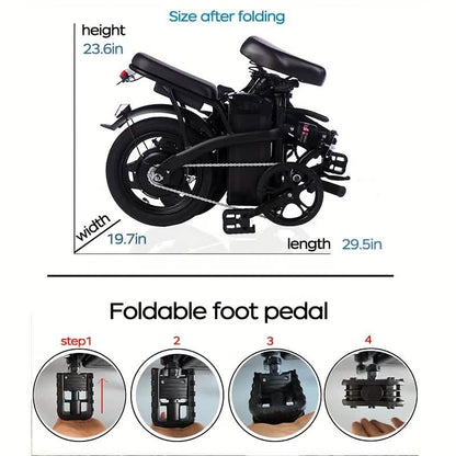 14" Folding Electric Bike 48V Lightweight E-Bike 330LB Load 19MPH 28-Mile Range