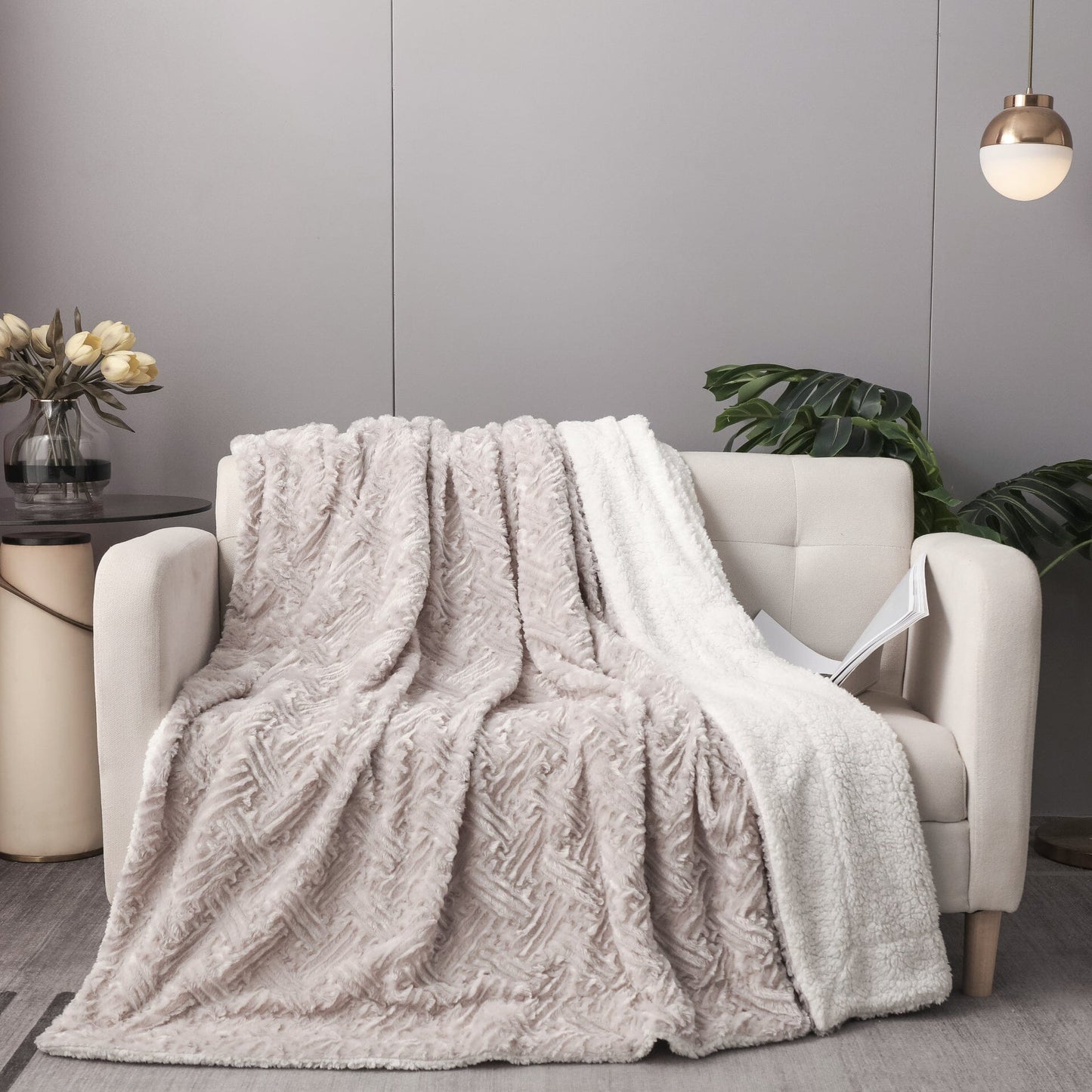 DaDalogy Lavender Grey Faux Fur Sherpa Throw Blanket