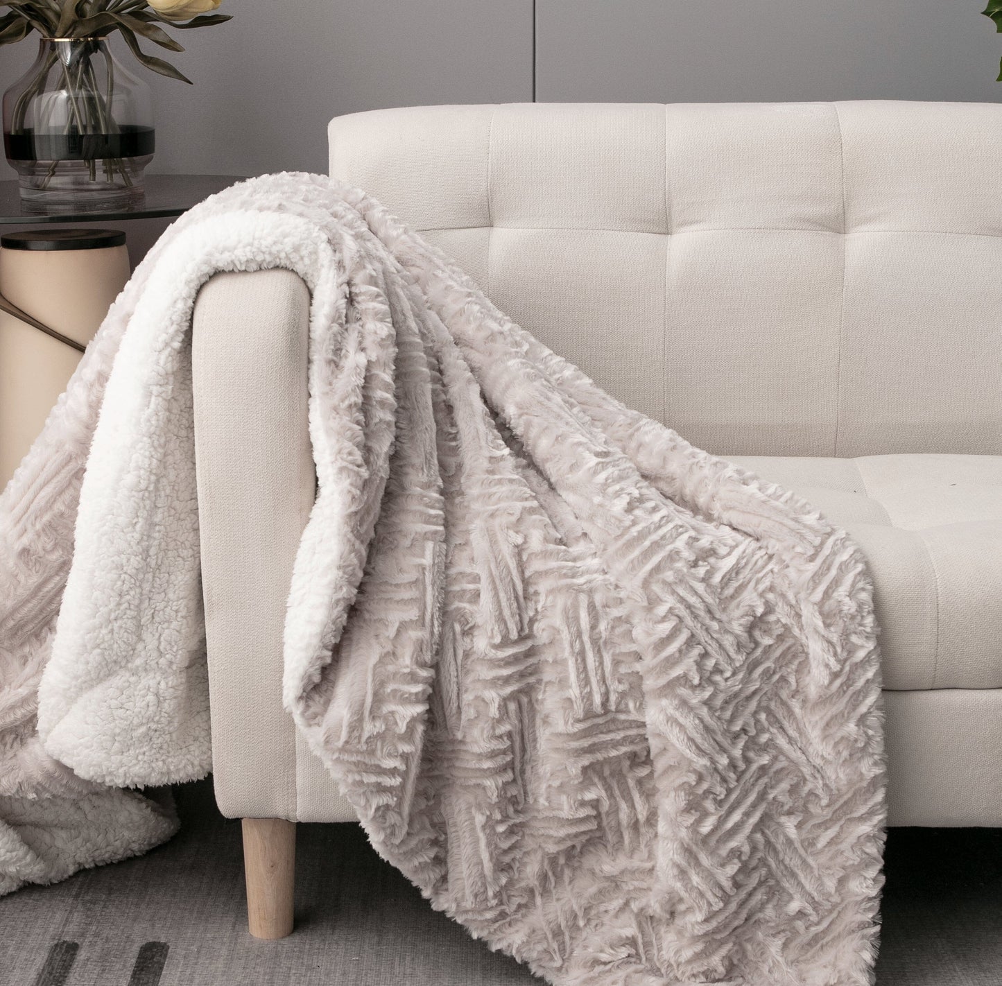 DaDalogy Lavender Grey Faux Fur Sherpa Throw Blanket