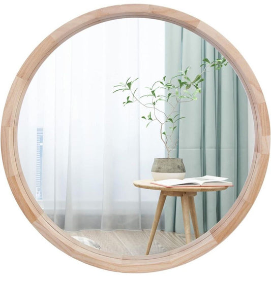 Open Box CONGUILIAO Round Mirror, 24 Inches Wood Mirror, Wall Mirror Decorative Circle Mirror, Nature Big Bathroom Large Vanity Mirror Farmhouse Mirror for Liv