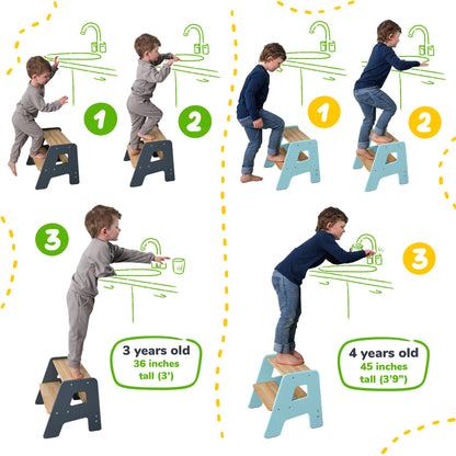 2-Step Wooden Stool for Toddlers(Step Stool for Children Ages 2+)