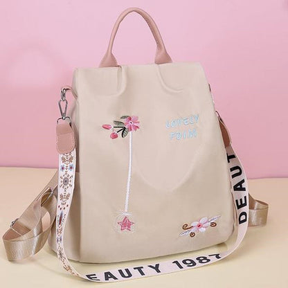 Cloth Backpack Female Embroidery Backpack Bag Nylon Anti-Theft Waterproof Women's Backpack Fashionable Anti-theft Women Backpacks Nice Print School Bag High Quality Large Capacity Backpack (