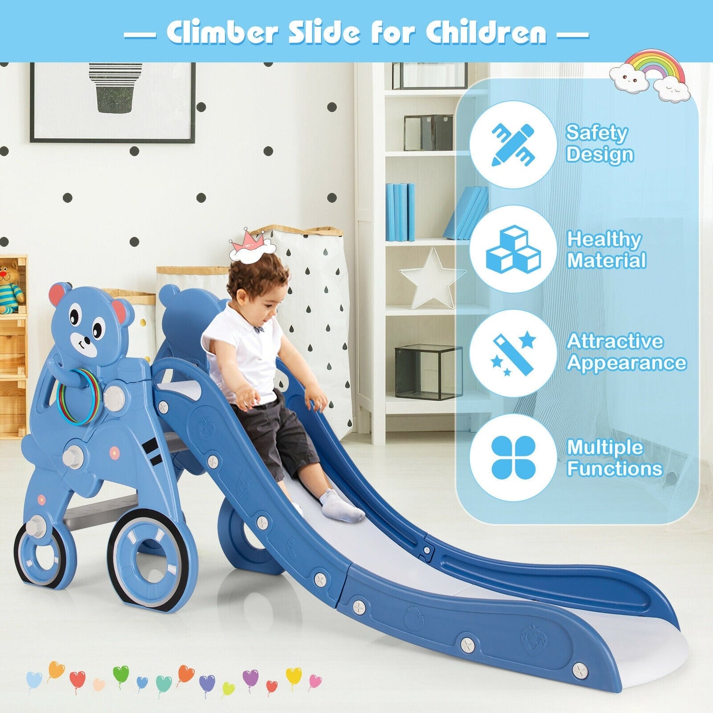 4-in-1 Foldable Baby Slide Toddler Climber Slide PlaySet with Ball