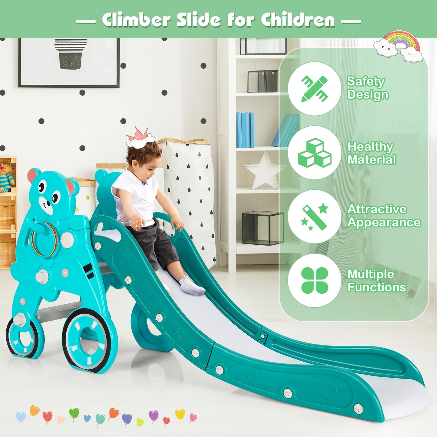 4-in-1 Foldable Baby Slide Toddler Climber Slide PlaySet with Ball