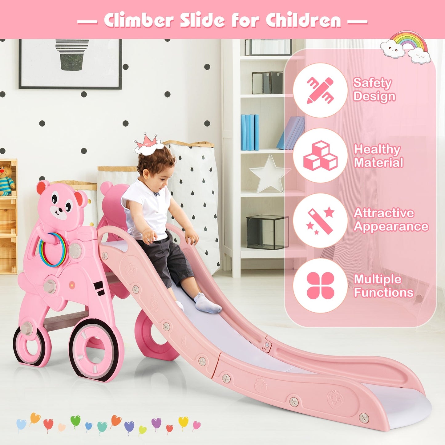 4-in-1 Foldable Baby Slide Toddler Climber Slide PlaySet with Ball
