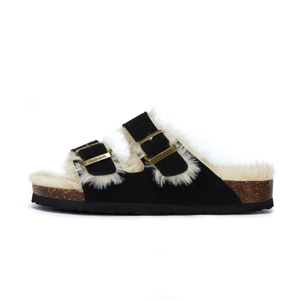 New Cotton Wool Shoes Double Buckle Belt Wool Shoes Indoor Outdoor Wear Warm Slippers Comfy Soft Women Slippers Fur Lined Orthopedic Indoor House Shoes With Adjustable Buckle