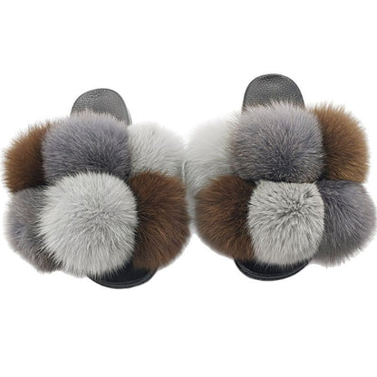 New SeasonSummer Women Slippers Faux Fur Slides For Women Fluffy Slippers House Shoes Woman Slippers Open Toe Fuzzy Fur Slippers Girls Fluffy House Slides Outdoor Indoor Slippers