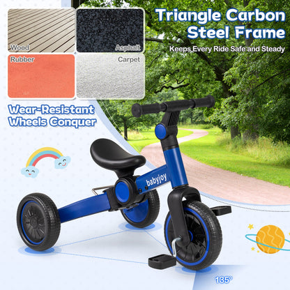 5-In-1 Toddler Bike Kids Balance Bike with Removable Pedals