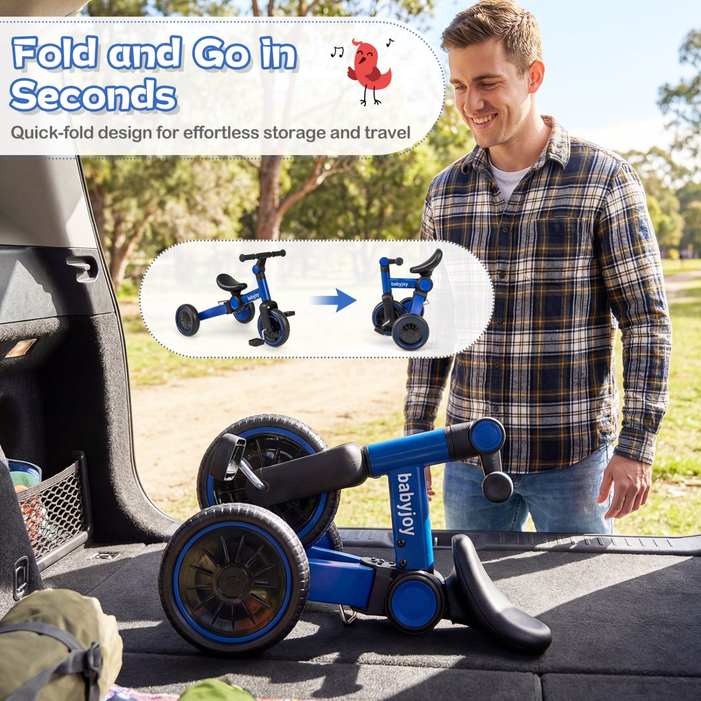 5-In-1 Toddler Bike Kids Balance Bike with Removable Pedals