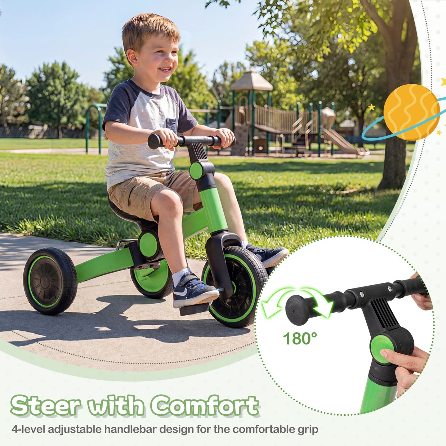 5-In-1 Toddler Bike Kids Balance Bike with Removable Pedals