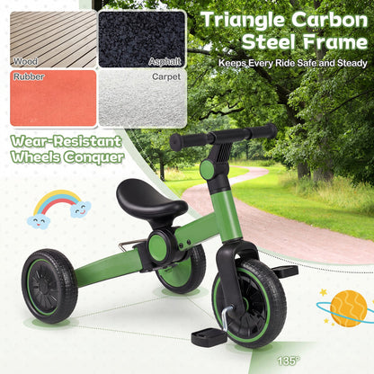 5-In-1 Toddler Bike Kids Balance Bike with Removable Pedals