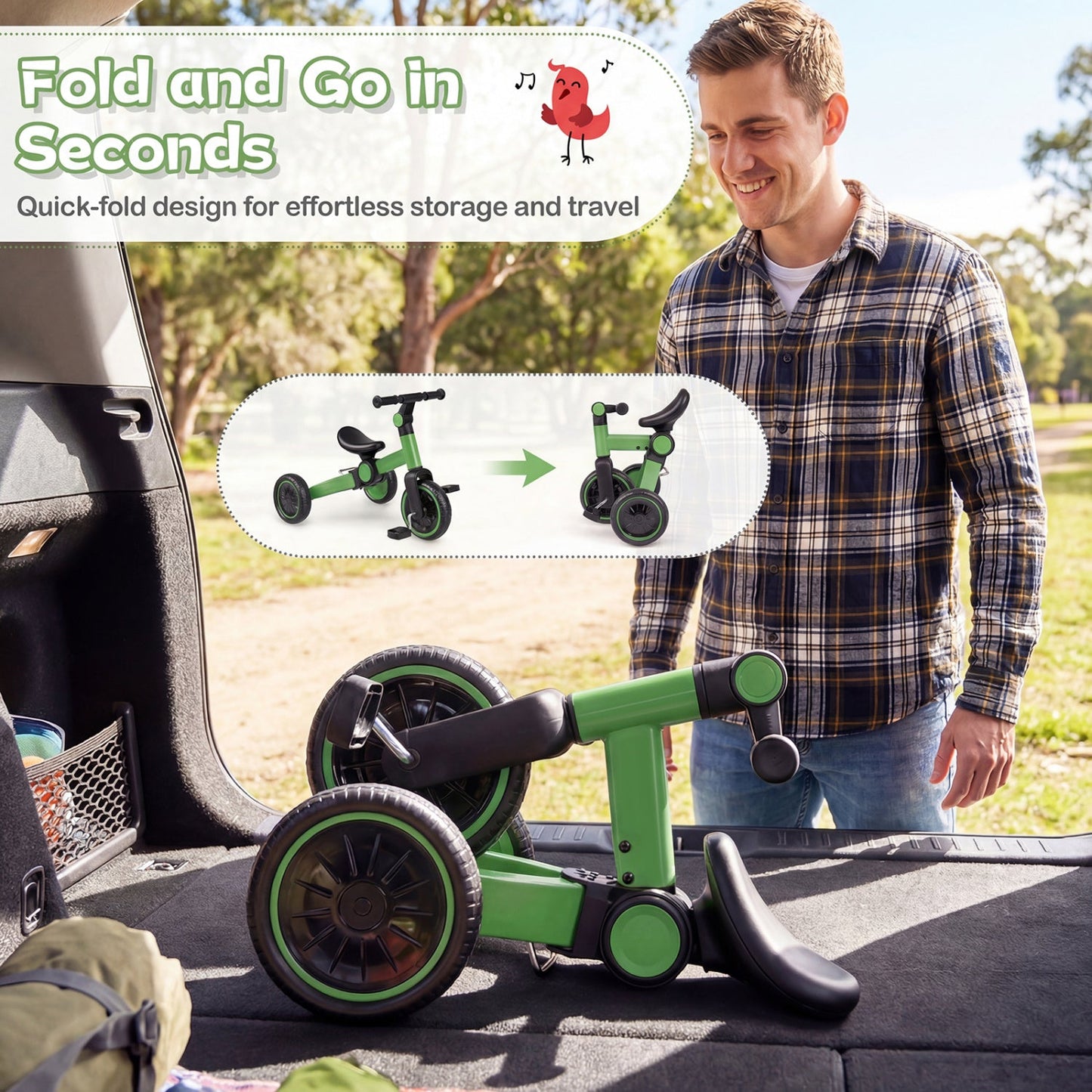5-In-1 Toddler Bike Kids Balance Bike with Removable Pedals