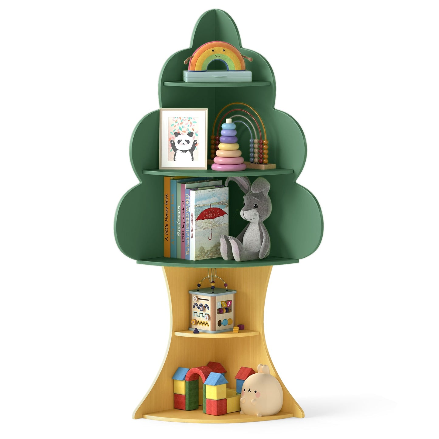5-Tier Children Book Display Rack with Anti-toppling System-Green