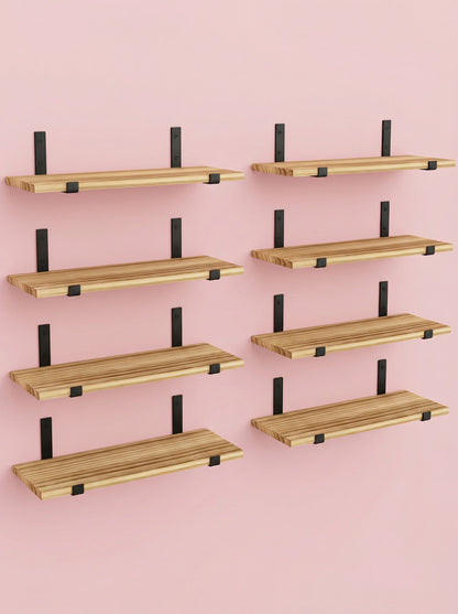 Wood Wall Shelves 15.8” with Metal Brackets – Rustic Floating Shelves | 5/8 Pack