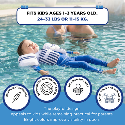 Floating Jackets with Sleeves for Pool or Beach | 1-3 Years | White & Blue