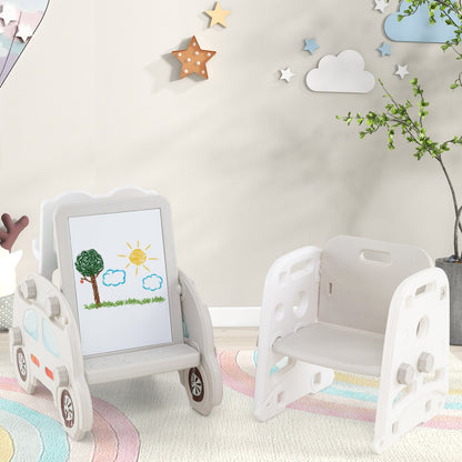 5 in 1 Convertible Toddler Slide Set Kids Art Easel with Stool and Book Rack