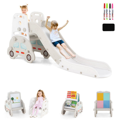 5 in 1 Convertible Toddler Slide Set Kids Art Easel with Stool and Book Rack