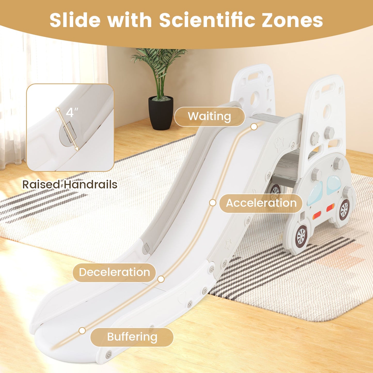 5 in 1 Convertible Toddler Slide Set Kids Art Easel with Stool and Book Rack