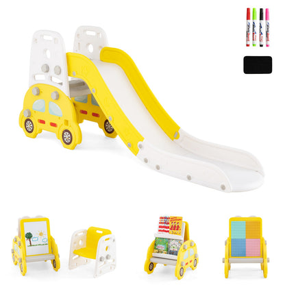 5 in 1 Convertible Toddler Slide Set Kids Art Easel with Stool and Book Rack