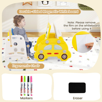 5 in 1 Convertible Toddler Slide Set Kids Art Easel with Stool and Book Rack