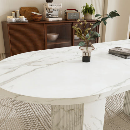 Oval Dining Table With Wood Strip Base