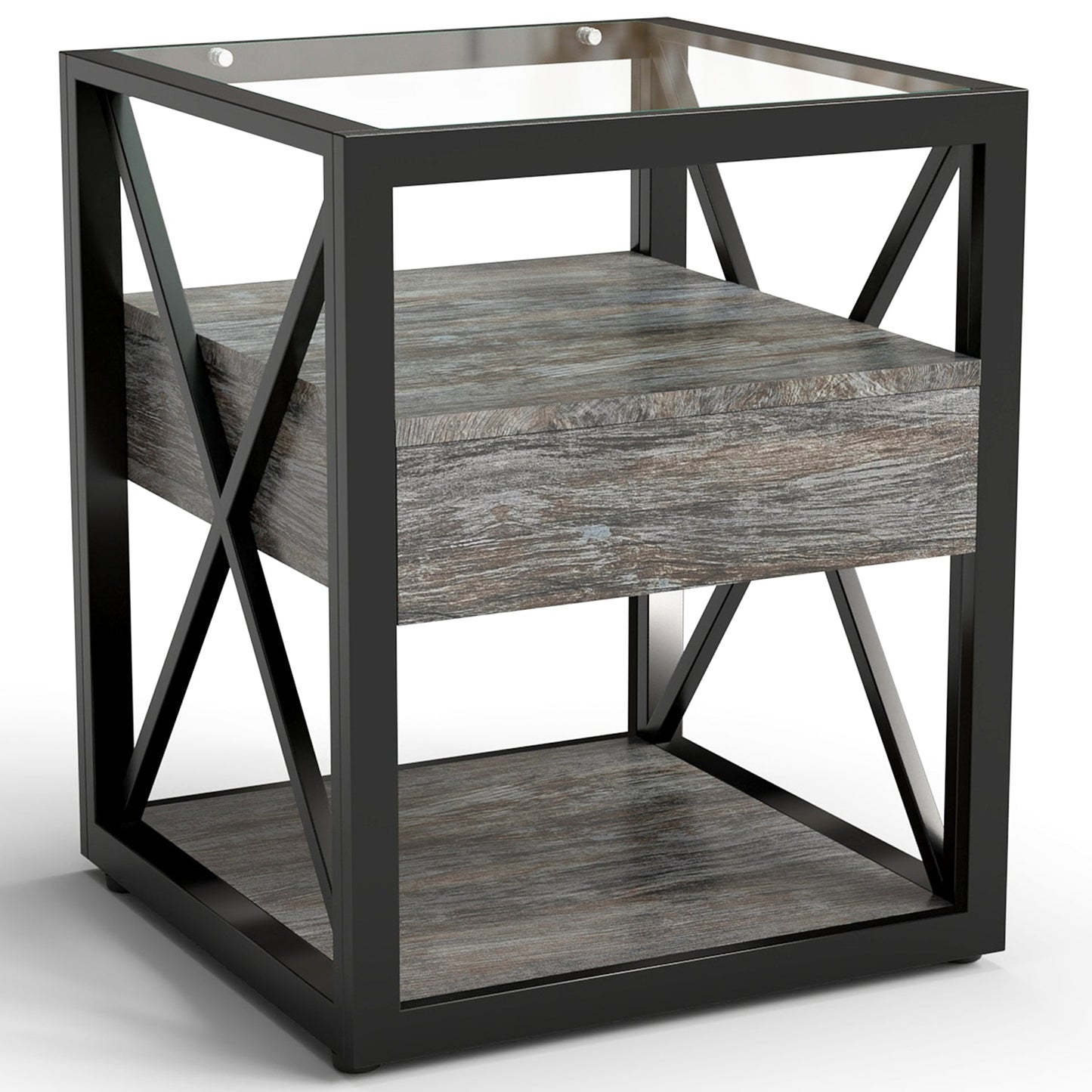 Set of 2 Modern End Table with Drawer