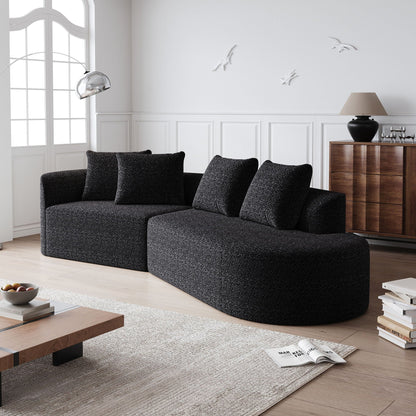 Upholstered Oversized Sectional Sofa, 4 Seater Extra Deep & Wide Curved Cloud Couch With 4 Throw Pillows For Living Room - Black