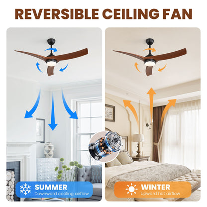 Ceiling Fan With 3 Blades, Remote Control Reversible DC Motor, Dimmable Light, And 1H / 4H / 8H Timer - Black