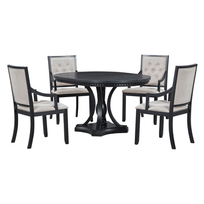 5 Piece Dining Set Extendable Round Table And 4 Chairs - Black / Oak