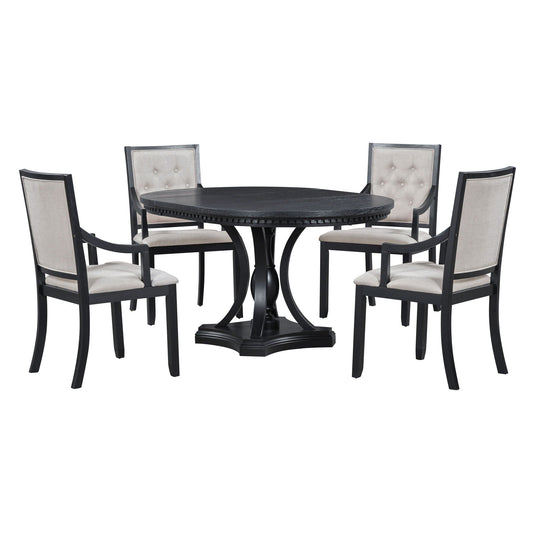 5 Piece Dining Set Extendable Round Table And 4 Chairs - Black / Oak