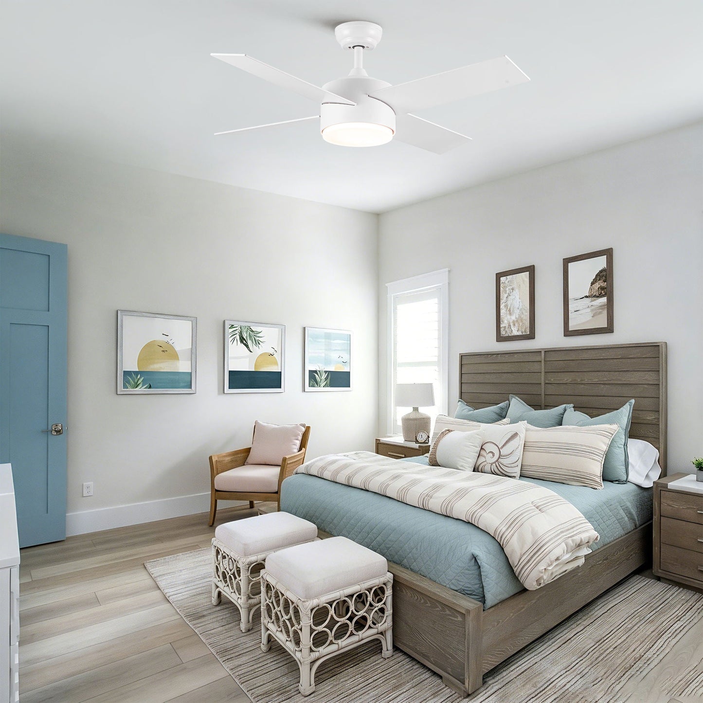 Ceiling Fan With Remote Control, Reversible DC Motor, 6 Speeds, 3 Dimmable LED, Quiet Timer For Indoor - White