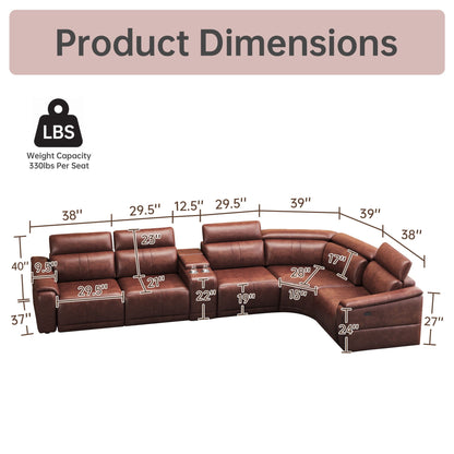 6 Piece Modular Sectional Sofa With 2 Cup Holders, Adjustable Recliners - Dark Brown