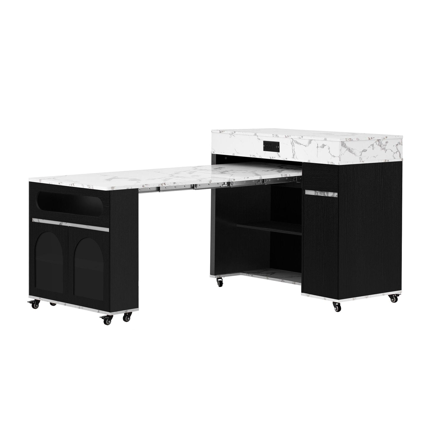 Extendable Dining Table With Folding Top, Rolling Kitchen Island With Drawers And Power Outlet