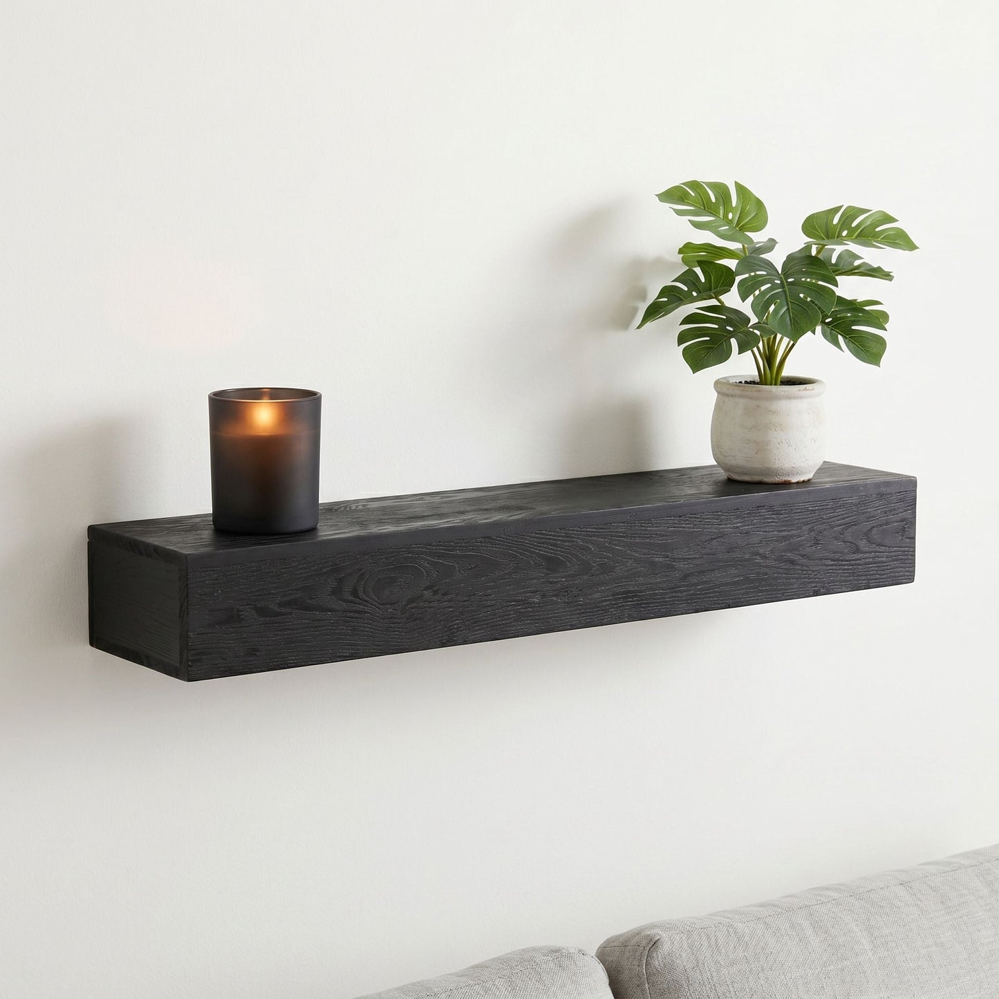 48'' Embossed Fireplace Mante, Wall Mounted Floating Shelf - Black