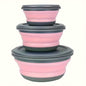 3 Foldable Silicone Camping Bowls with Lids – Blue & Pink