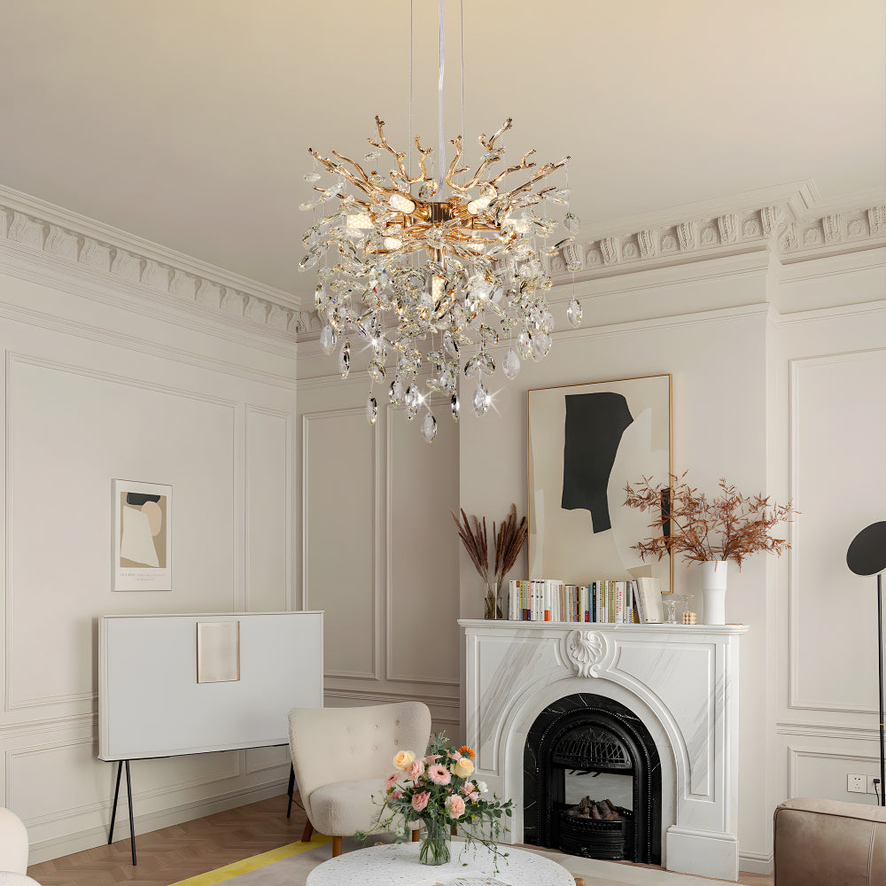 Gold Tree Branch Crystal Chandelier | Modern Luxury Pendant Light for Dining Room, Living Room & Bedroom