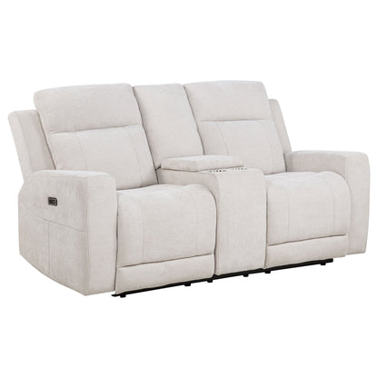 Kennett Chenille Upholstered Power Reclining Loveseat Ivory