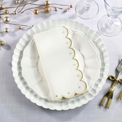 Fennco Styles Silver Embroidered Scalloped Cloth Napkins 20"x20", Set of 4 - Elegant Dinner Napkins for Holiday Dining, Weddings & Everyday Use