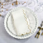 Fennco Styles Silver Embroidered Scalloped Cloth Napkins 20"x20", Set of 4 - Elegant Dinner Napkins for Holiday Dining, Weddings & Everyday Use